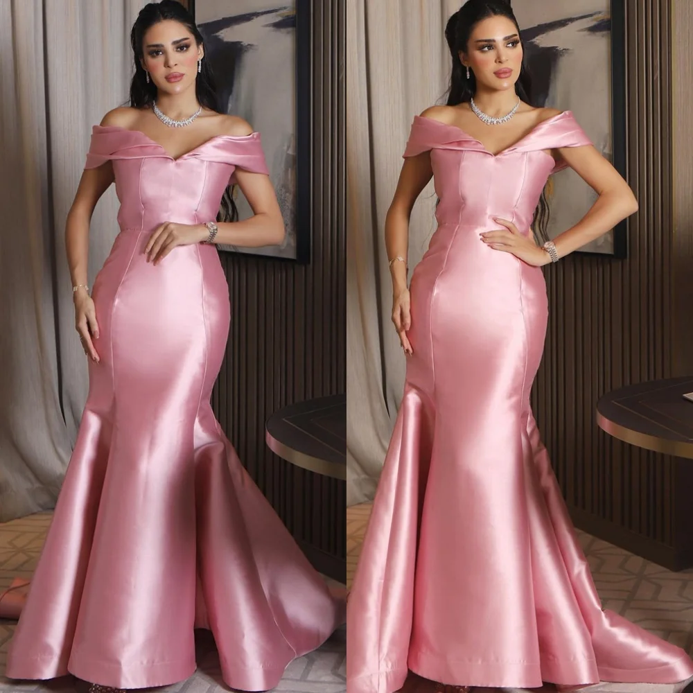 فستان سهرة كلاسيكي مخصص بحورية البحر من الساتان، فساتين رائعة للحفلات الراقصة على شكل حرف V فاخرة قبالة الكتف، فساتين مناسبة خاصة