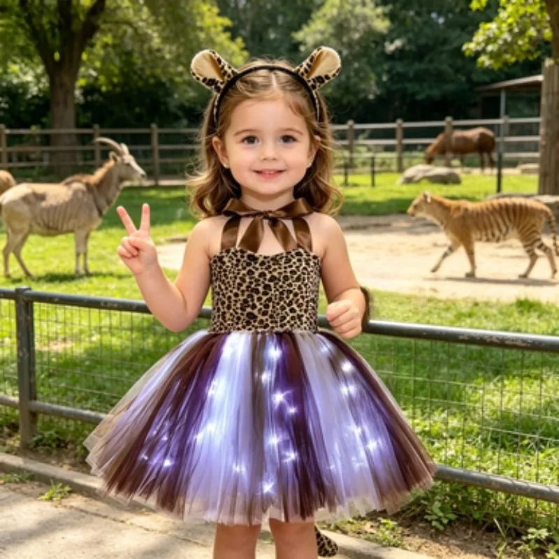 

Kids' LED Light-Up Tulle Tutu Dress, Sleeveless Cartoon Princess Dress for Girls, Costume for Halloween & Birthday Parties