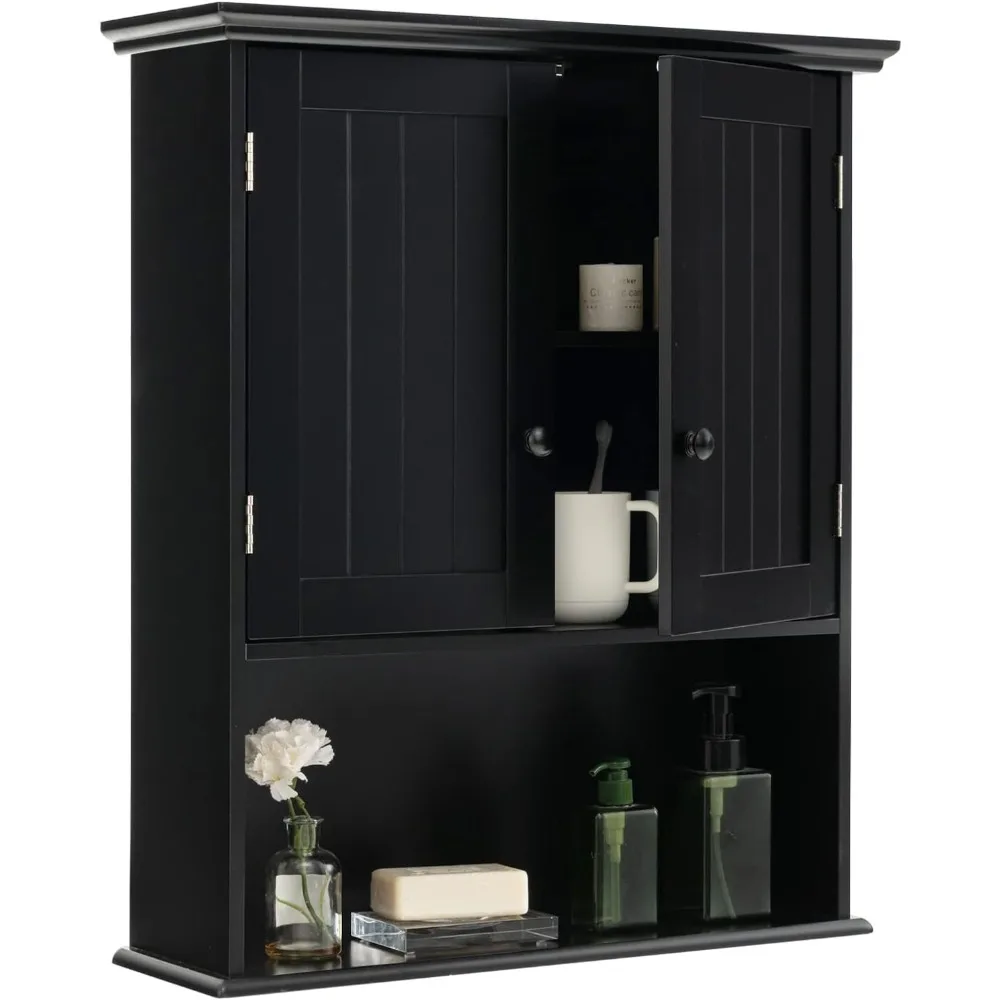 

Wall Mount Bathroom Cabinet Wooden Medicine Cabinet Storage Organizer with 2-Doors and 1-Shelf Cottage Collection Wall Cabinet