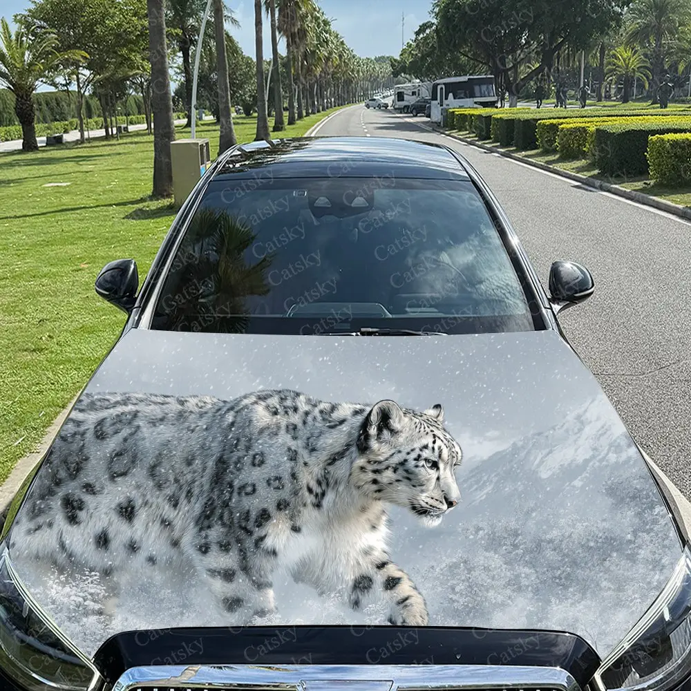 

Car Decal Snow Leopard with Gray Textural Artistic Fusion Design, Creating a Mysterious and Agile Visual Car Hood Sticker, Water