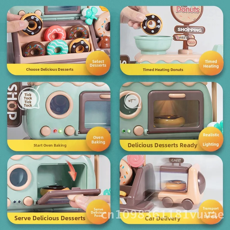 Children's Donut Toy Truck Candy Ice Cream Kitchen Play Set with Sound Light Features for Girls Boys Age 4-6 Interactive