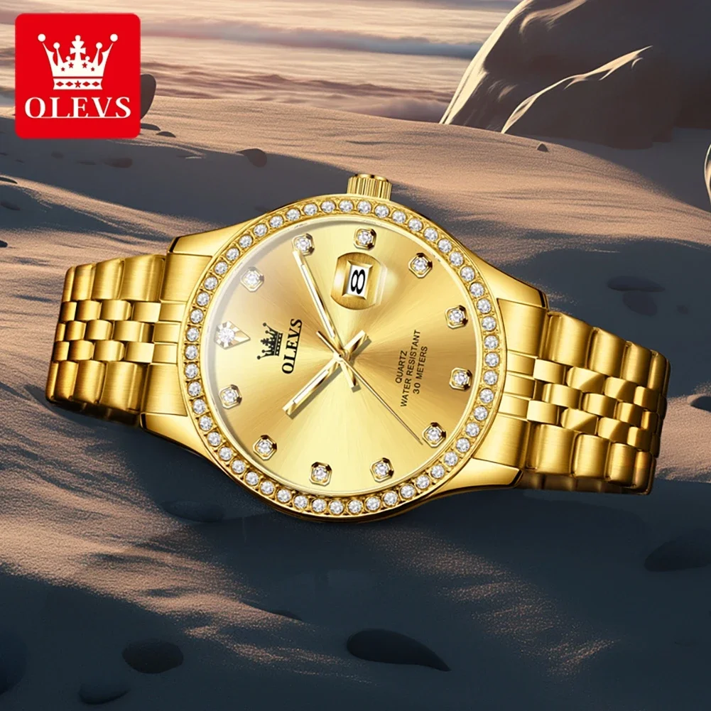 OLEVS Classic Original Golden Quartz Watch for Men Top Brand Luxury Stainless Steel Watch Date Clock Reloj Hombre