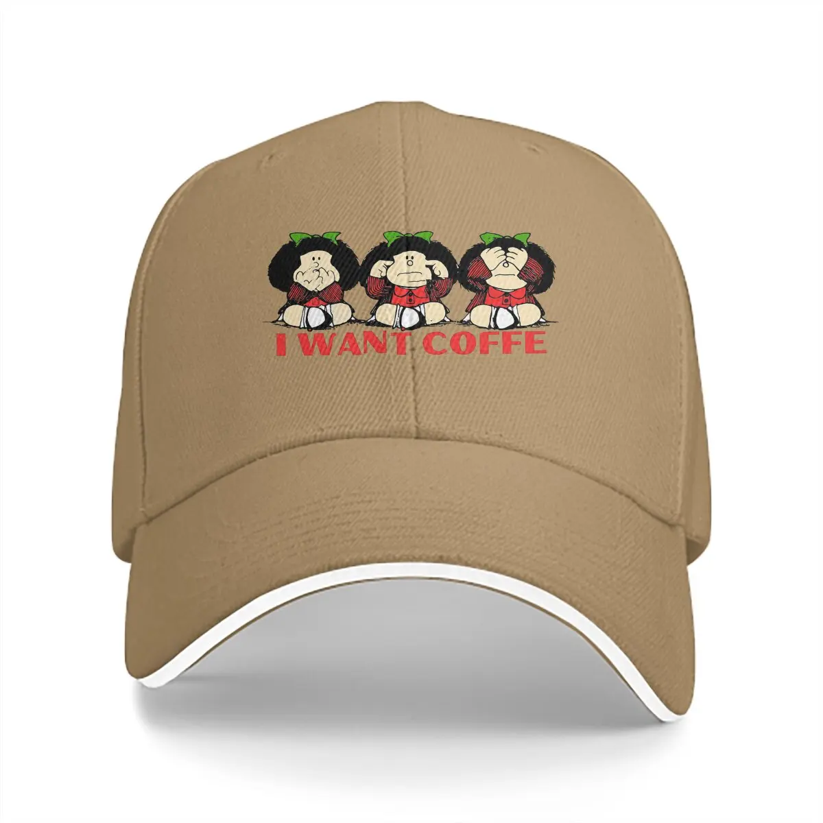 Washed Men's Baseball Cap I Want Coffe Trucker Snapback Caps Dad Hat Mafalda Quino Comics Manga Girl Golf Hats