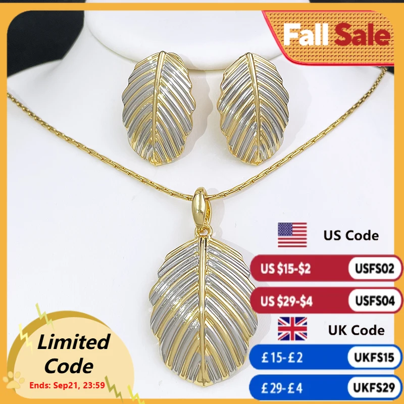 

Women Necklace Earrings Set Plant Leaf Pendant 18k Gold Plated Fashion Jewelry Wedding Party Accessories