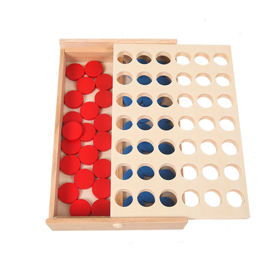 New Wooden Boxed Four-connected Chess Four-piece Tabletop Game Early Education Educational Toys Intellectual Games Montessori