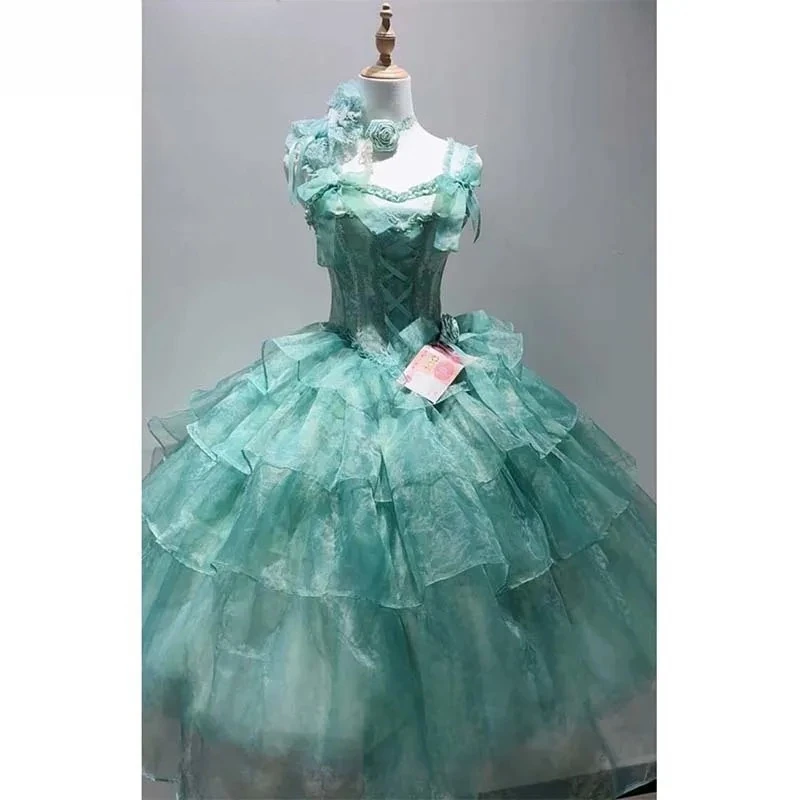 ชุดราตรีสีเขียวสไตล์โลลิต้าเอวสูงทรงเข้ารูปยาวสำหรับงานเลี้ยงวันเกิดฤดูร้อน สาวหวานสไตล์นางฟ้าพร้อมโบว์เจ้าหญิงสุดน่ารัก