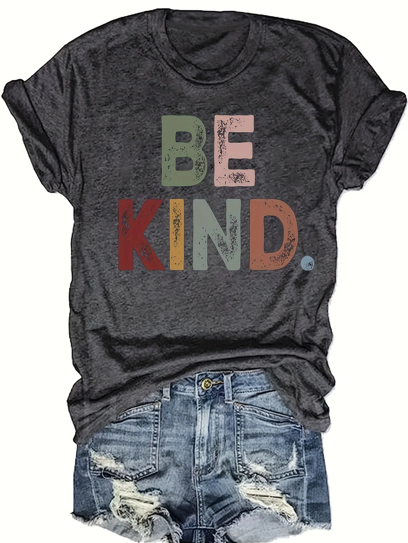 Be Kind Print Crew Neck T-shirt Casual Short Sleeve Top For Spring  Summer Women's Clothing