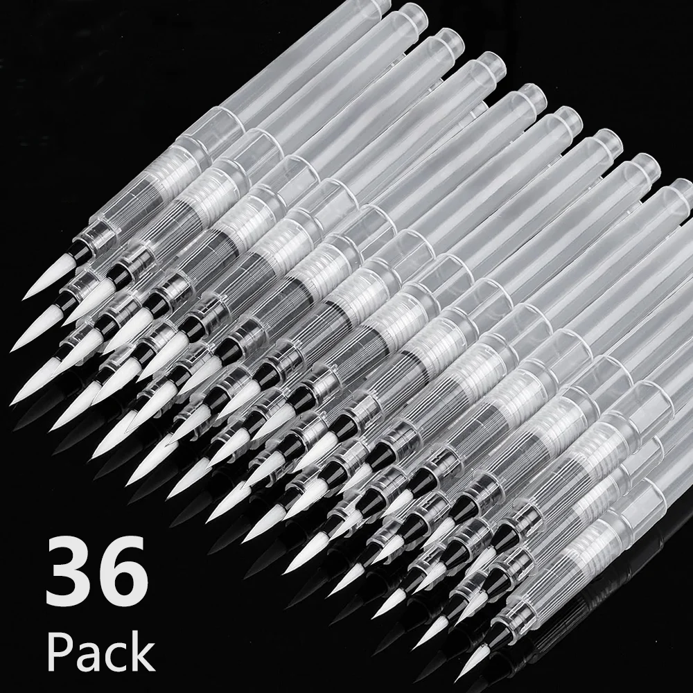3/36PCS Water Brush Pen, Refillable Watercolor Brush Pens, Leakproof Water Pens Suitable for Watercolor, Gouache, Artist