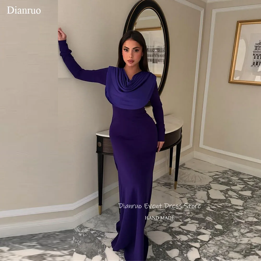Dianruo Фиолетовые вечерние платья с капюшоном и вырезом Атласные платья русалки для гостей длиной до пола Bodycon Fit Robes De Cocktail по индивидуальному заказу