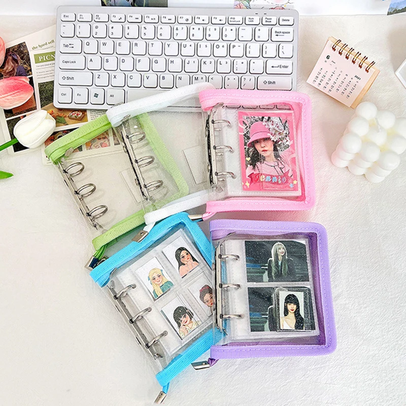 PVC Girl Photocard Loose-leaf Photo Album Mini Zipper Collect Book 3-hole Metal Binder Classic Photocard Holder Binder Case Girl