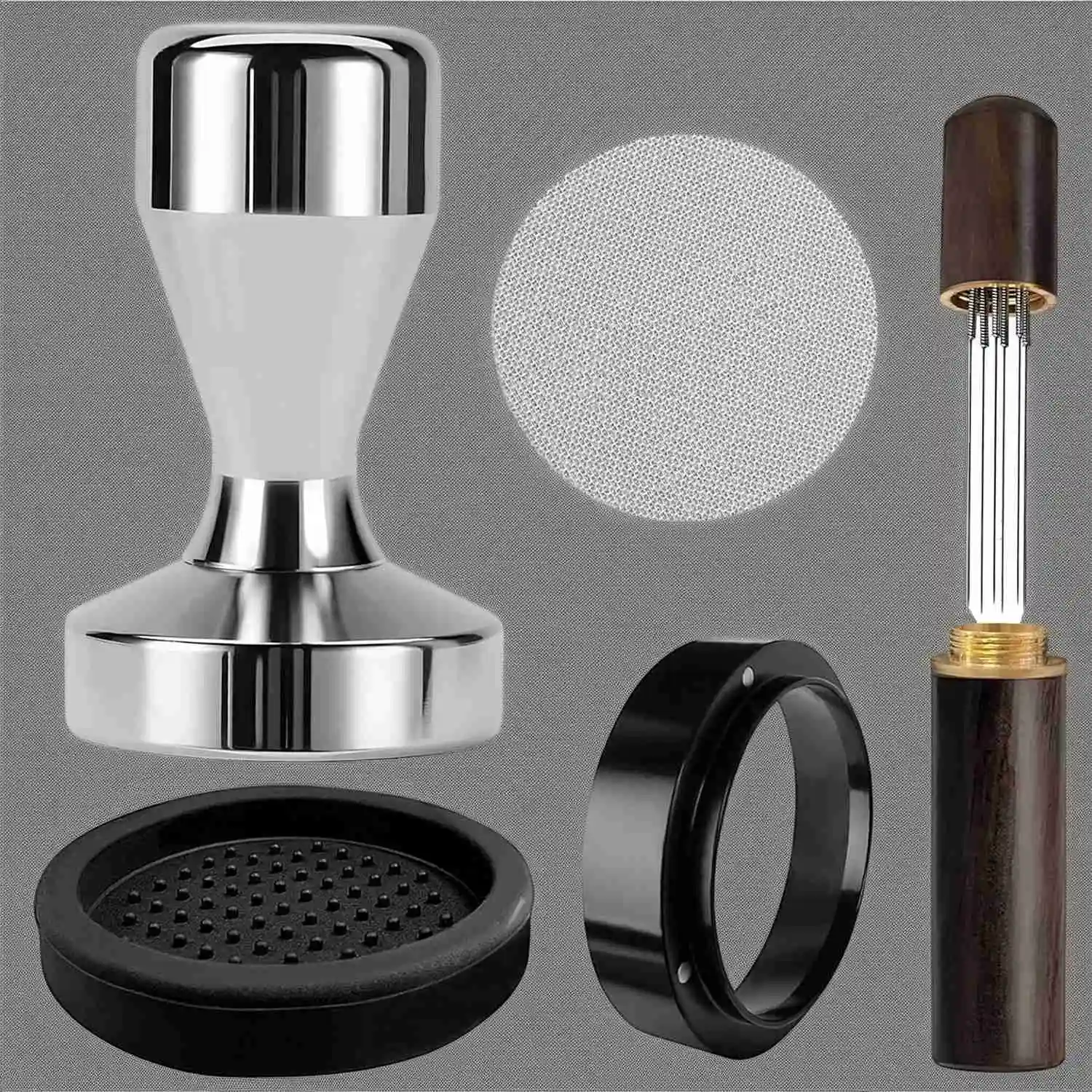 

Espresso Coffee Tamper Set With Silicone Mat Distribution Needle Stainless Steel Tamper Tool For Barista Machine Accessories