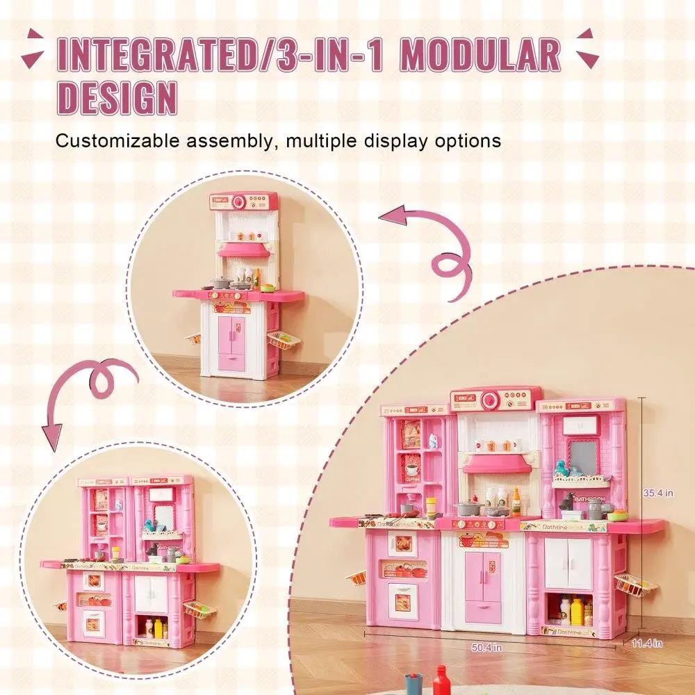 Finta Set da cucina per bambini 74 pezzi giocattolo da cucina interattivo con accessori in rosa