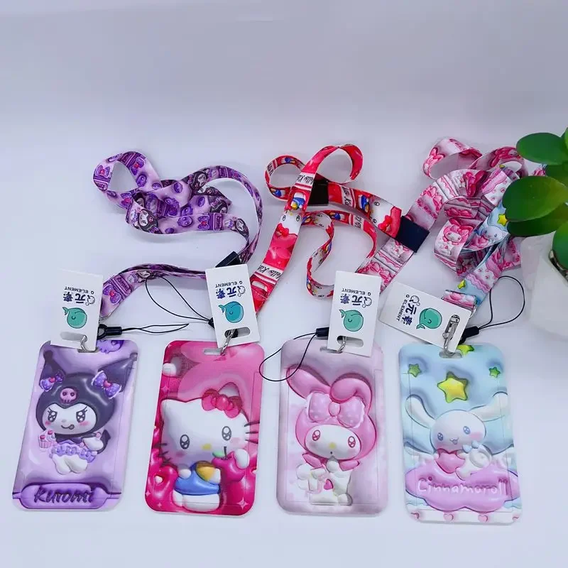 4 Set Sanrio Kawaii 3D Cartoon lanyard card ID Badge Holder Keychain Kids Key Holder Key Rings Gifts Mymelody Kuromi