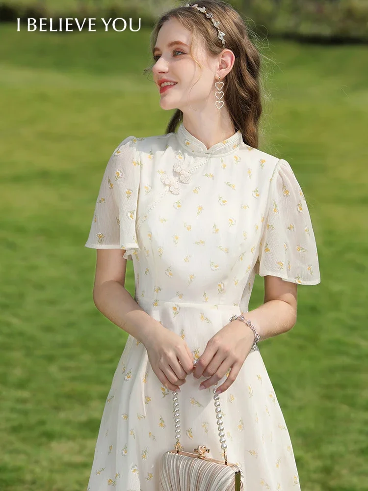 I BELIEVE YOU Dresses for Women 2023 Summer New French Short Sleeve Elegant Long Chiffon Vestidos White Women's Dress 2231095069