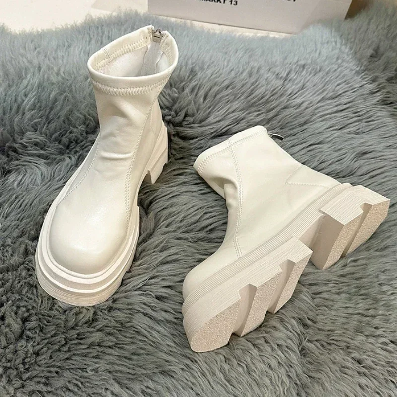 Women Platform Ankle Boots  Fashion Ladies Thick Sole Round Toe Ankle Boots Short Boots Winter Motorcycle Boot Bottine 2024