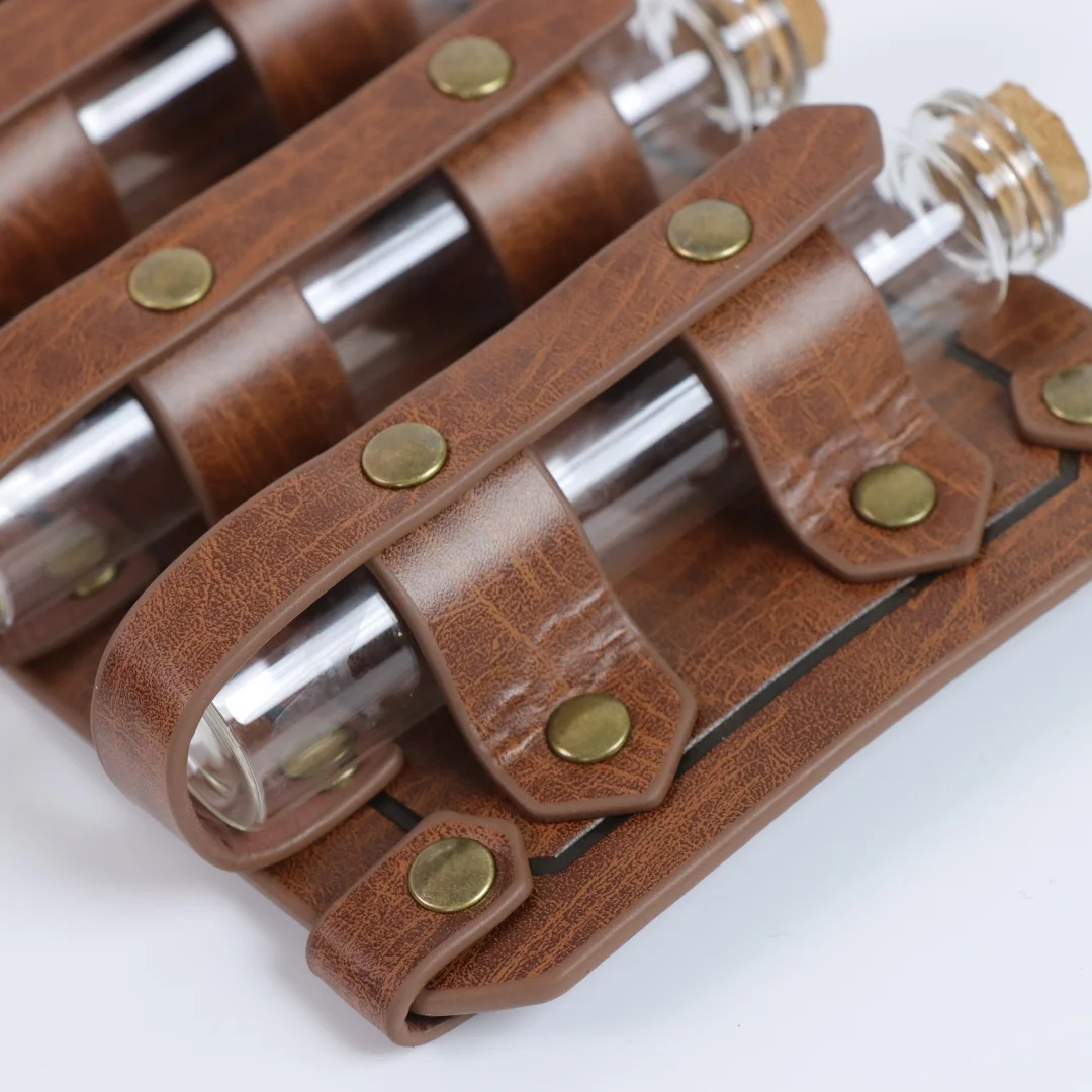 UYEE Medieval Leather Vial Holder Waist Sash, Alchemy Potion Bottle Carrier for LARP Viking Cosplay Belt
