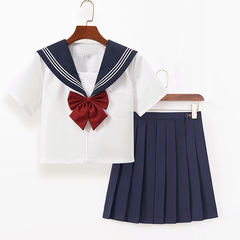 Japanese School Uniform Girl Jk Suit Sexy Spring Autumn Red Tie White Three Basic Sailor Uniform Women Long Sleeve Suits