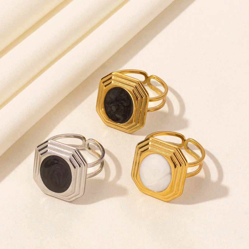 1/3pcs Stainless Steel Golden/Silver Color Square Drip Oil Fashionable Charm Ring Adjustable Couple Memorial Day Jewelry Gift