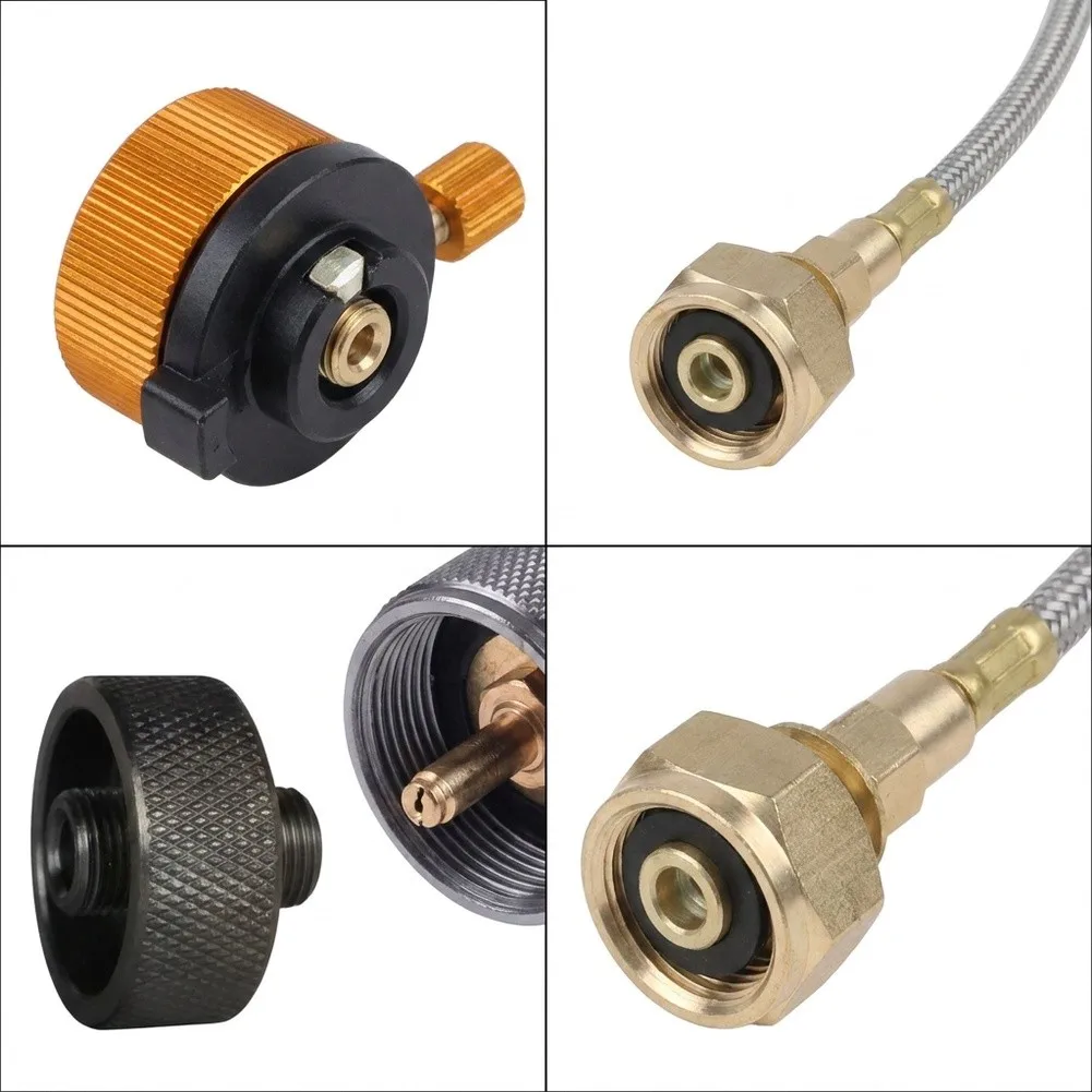 LPG= Gas Adapter Valve Kit For Camping Stove Cylinder Tank Connection With Secure Hose And Clamps Outdoor BBQ Cooking Accessory