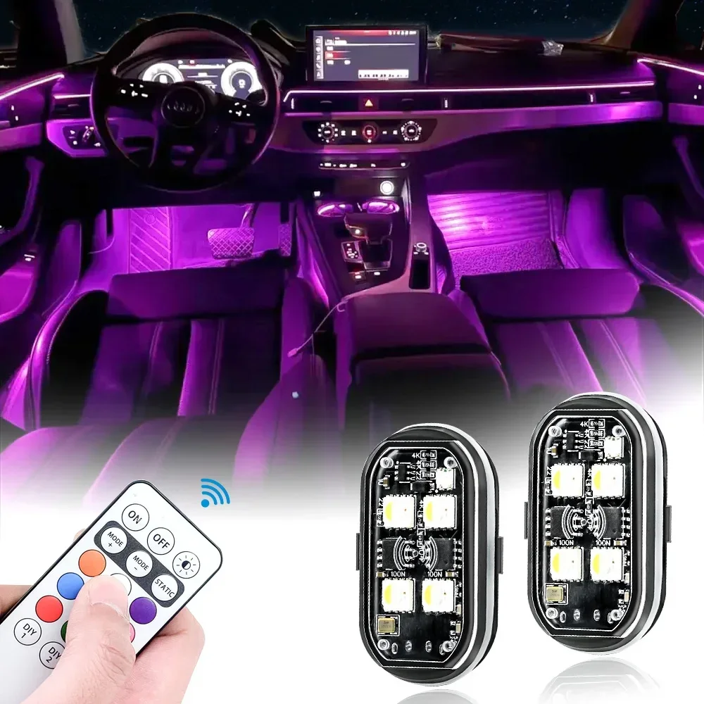 

2/4pcs Wireless LED Strobe Lights Car Decor Atmosphere Light, 8 Colors Rechargeable Led Lights Anti-Collision LED Warning Light