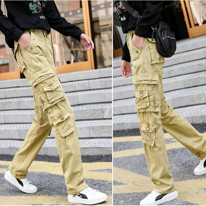 

8 Colors Women's Cargo Pants Workwear Plus Size Spring Autumn Thick Straight Multi Pocket Baggy Trousers Casual Work Pants 9506