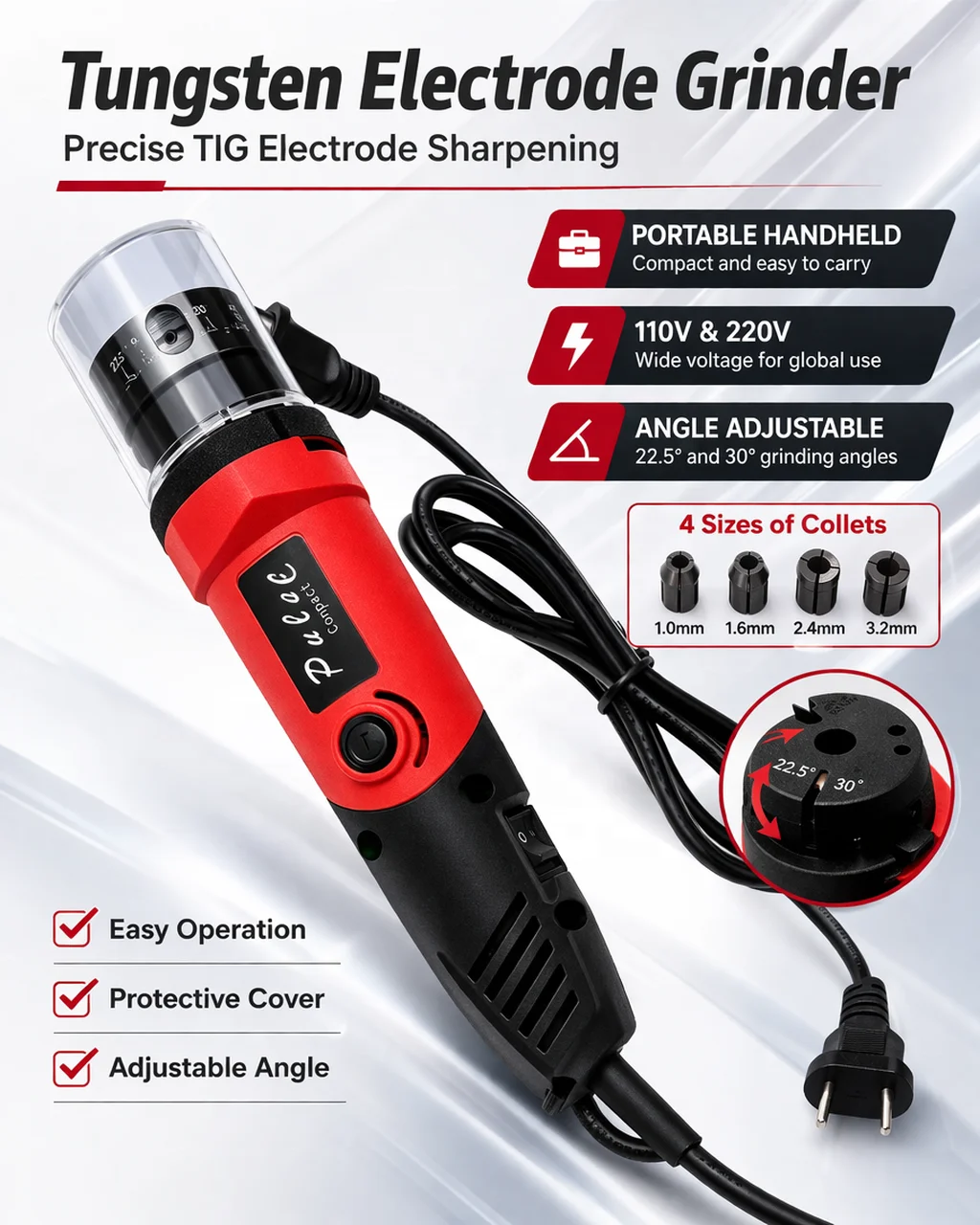 Electric Angle Grinder Machine 220V DIY Tungsten Electrode Sharpener Tungsten Electrode Grinder with Brushless Motor