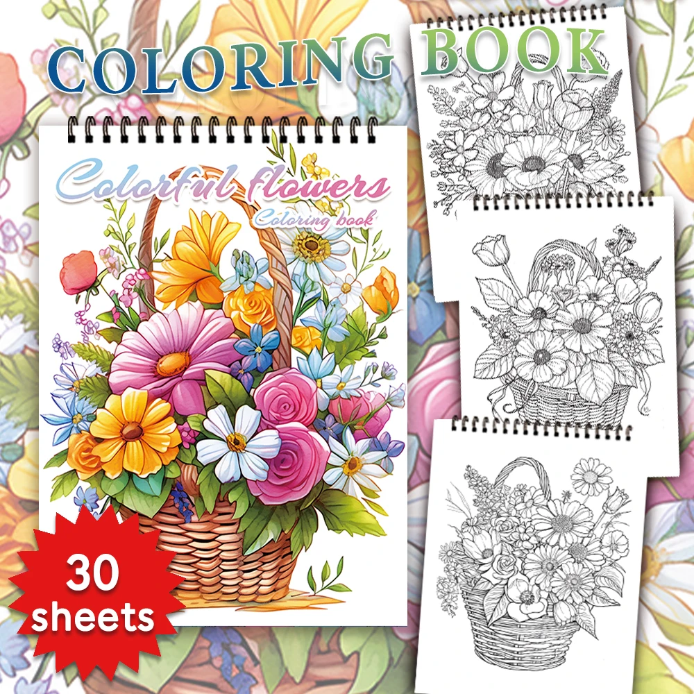 Adult coloring book - 30 Sheets Women's spiral coloring book, 11.2x 8.3 inches, drawing book, birthday gift, holiday party gift