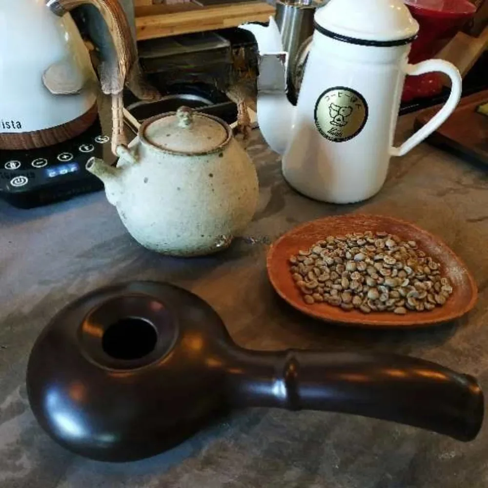 1pc Ceramic Coffee Roaster Home Roasting Pot Hand Crank Bean Roaster Free Coffee Raw Beans