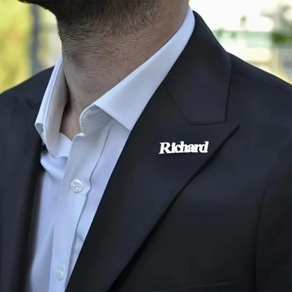 Fashion customization personalized name brooch stainless steel name badge groom groomsman wedding accessories