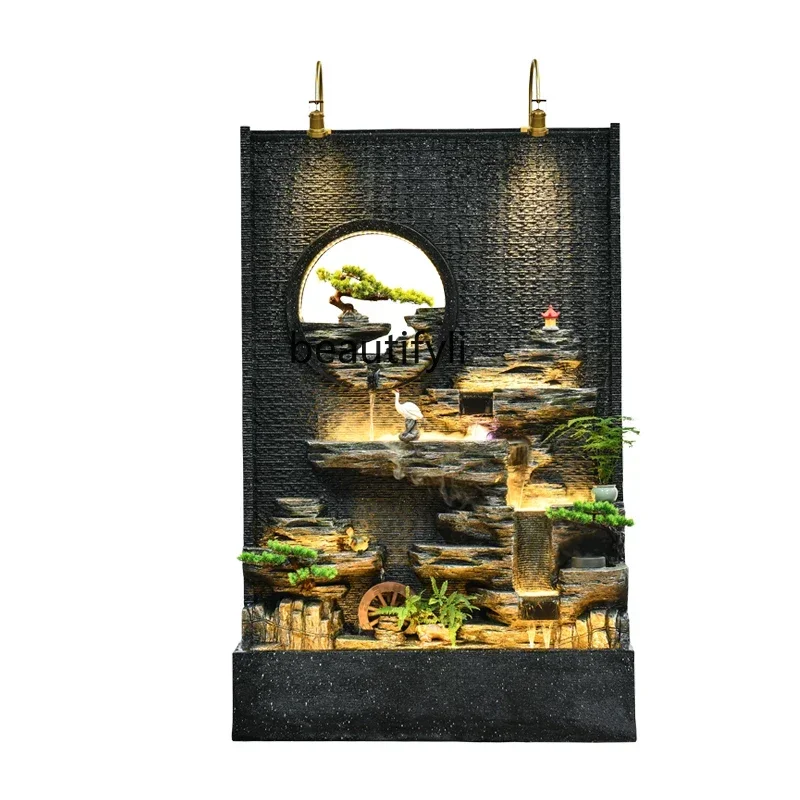 

53Living room water curtain wall rockery flowing water fountain creative balcony water feature company opening decoration orname