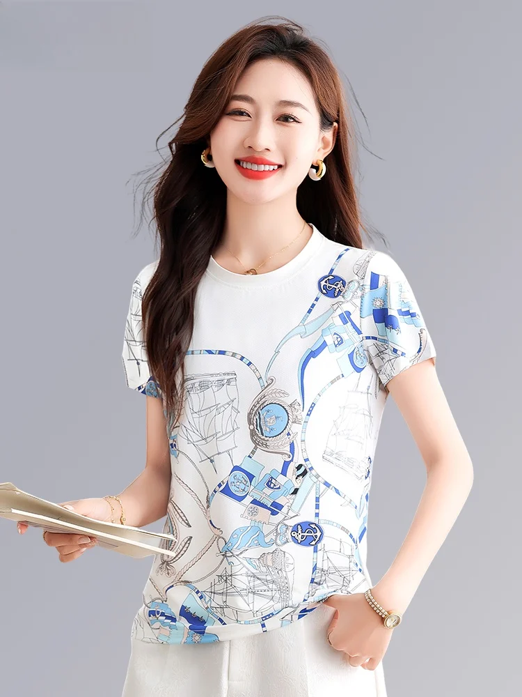 TUCANO Qui Dry Spor T-shirt femme soie glacée ort Sve Faionable Anti-âge maman haut d'été coréen Sle coupe ample