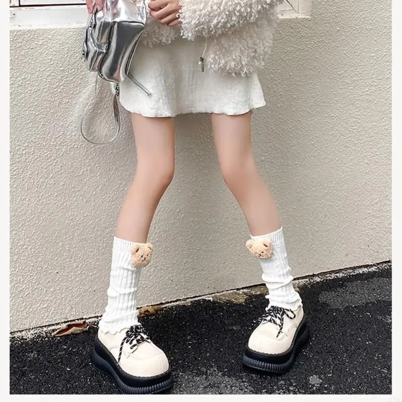 L5YC اليابانية النساء الفتيات الحلو محبوك تدفئة الساق واقي أحذية بلاستيك ثلاثية الأبعاد أفخم الحيوان الدمى تكدرت تقليم الساق #4