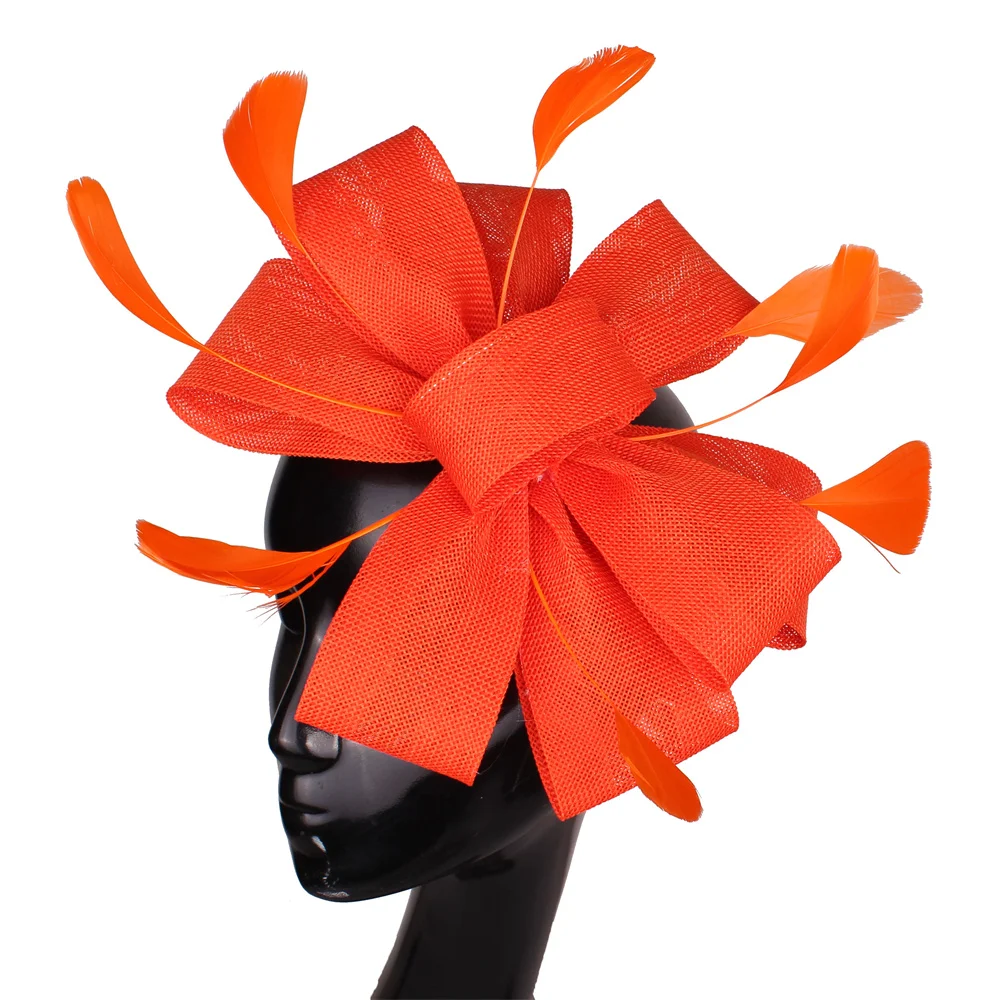 Nachahmung Sinamay Hochzeit Mesh Fascinator Für Damen Kopfbedeckung Party Frauen Braut Haar Zubehör Bogen Haar Clip Phantasie Feder – Detail 8