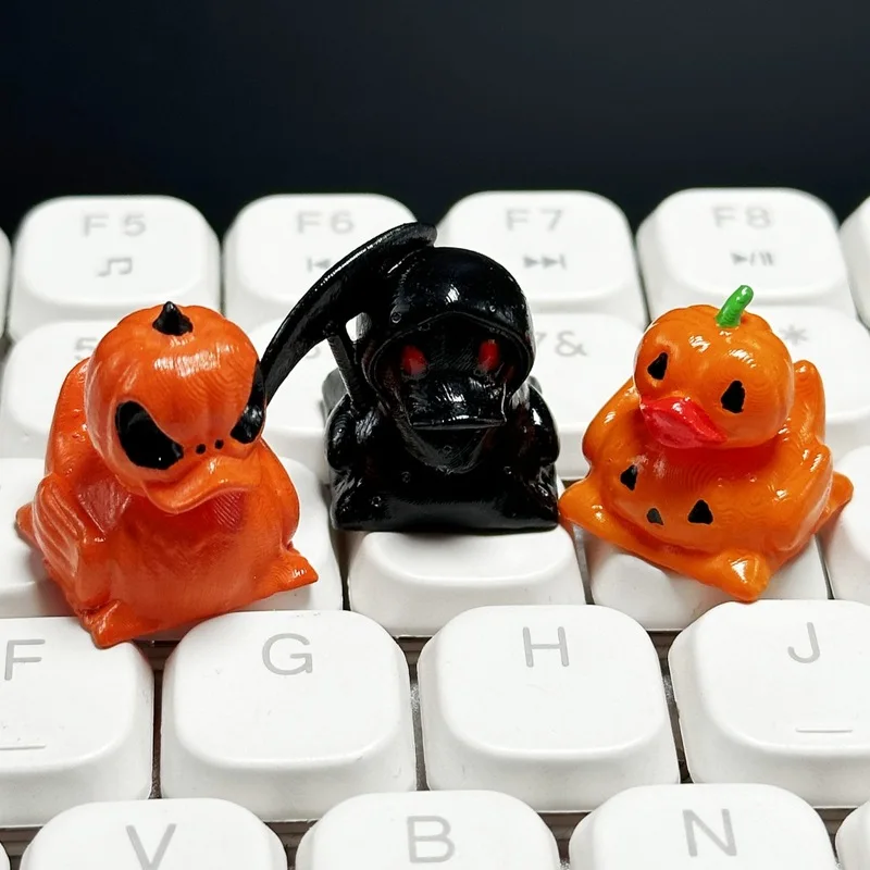 3D Resin Halloween Demon Duck Keycap Pumpkin Reaper Cross Shaft Mechanical Keyboard Single Replacement For Diy Gaming Keyboard