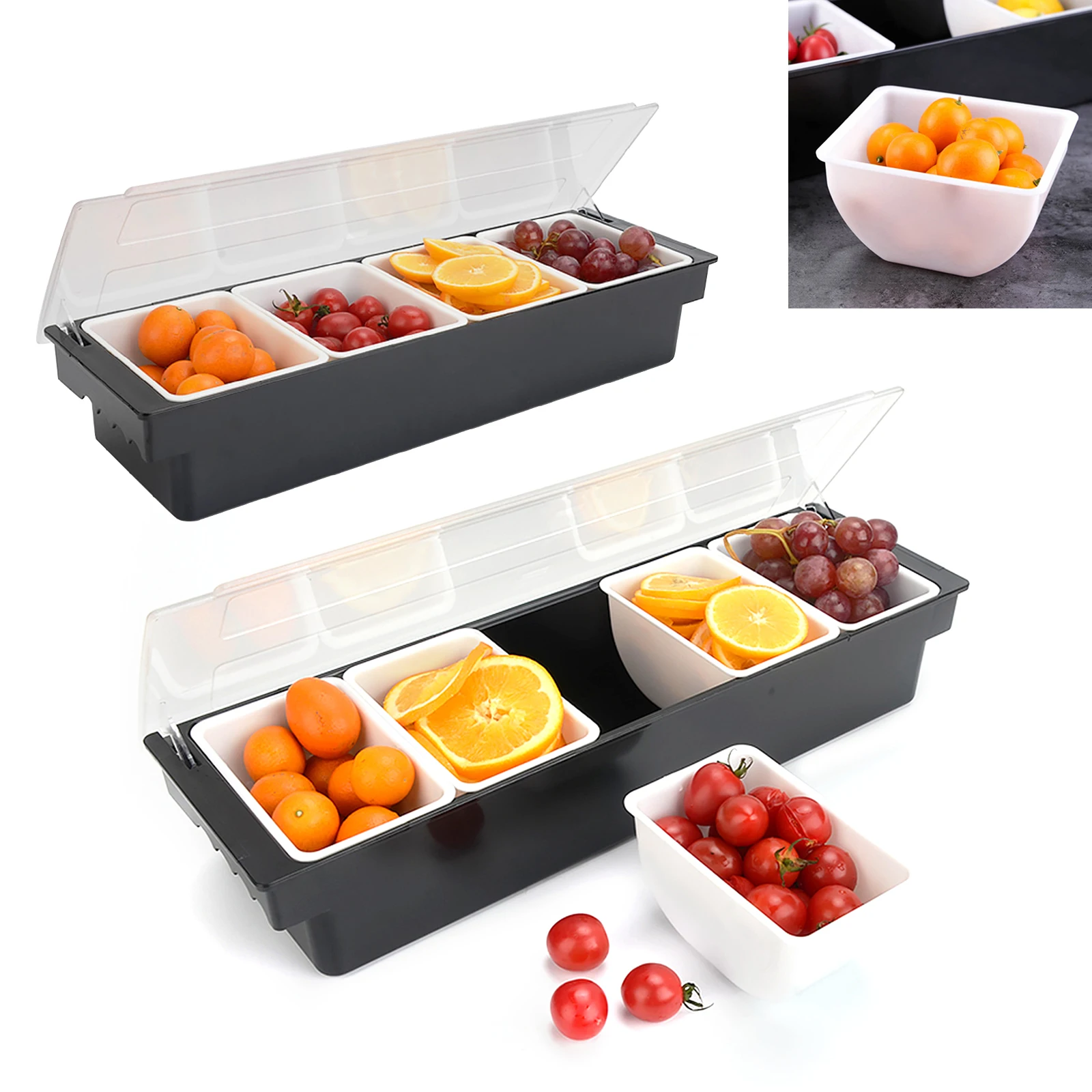 

Compartment Fruit Caddy Tray Bar Top Condiment Dispenser Ice Cooled Serving Container Chilled Garnish Tray Bar Caddy 4/5 Tray