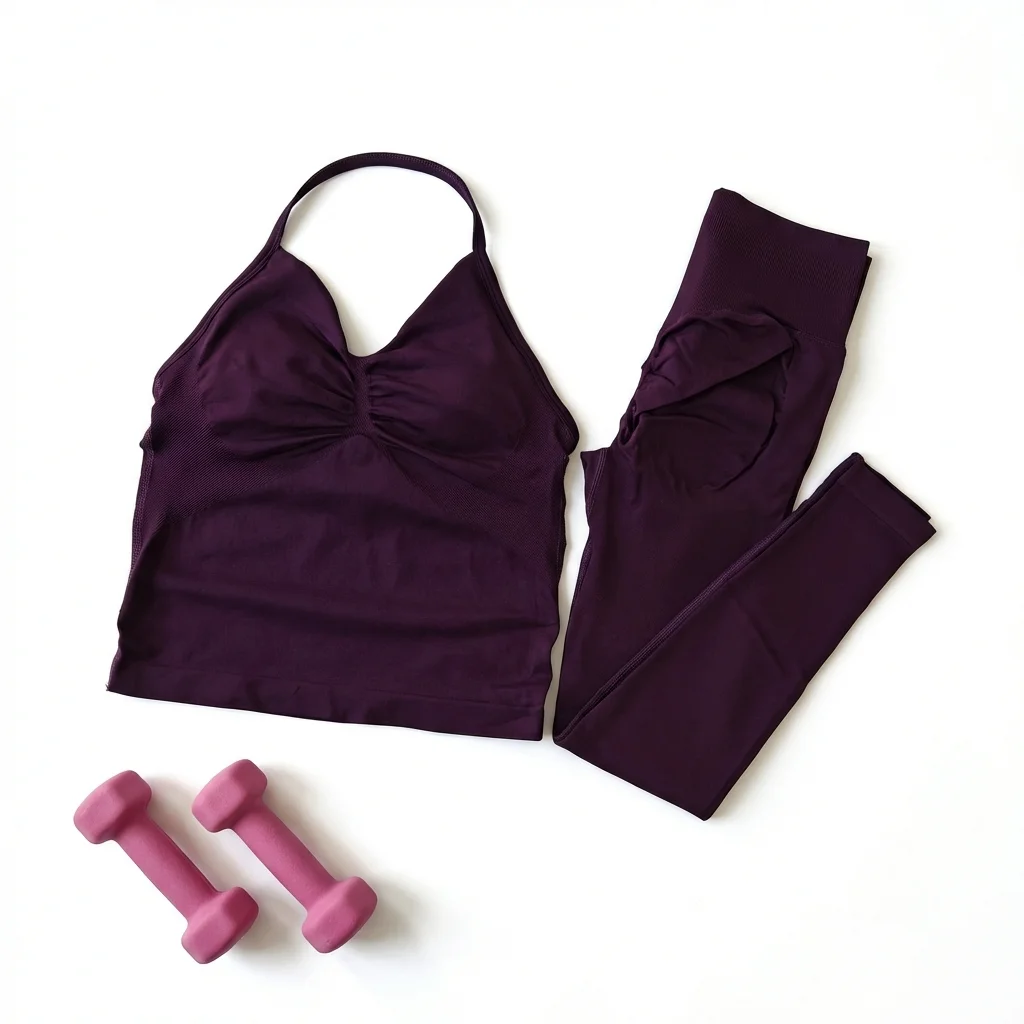 2-teiliges Yoga-Set für Damen: Rückenfreies Neckholder-Top, Hochgeschnittene Nahtlose Shorts, Fitness-Sportbekleidung, Workout-Set – Detail 7