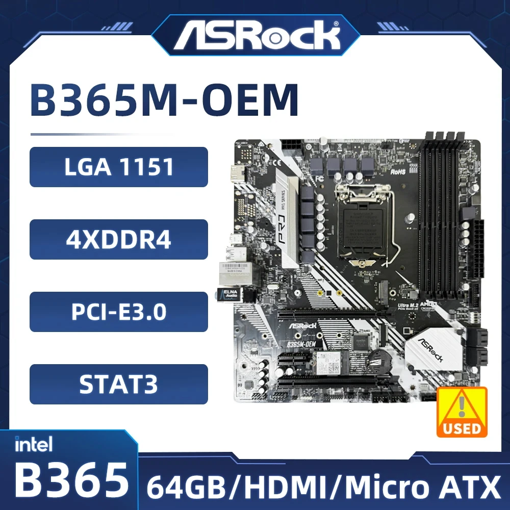 

Материнская плата ASRock B365M-OEM Intel B365 LGA 1151, DDR4, поддержка Core i5-8600 Core i7-9700F i5-9400F i3-8300, процессор PCIe 3.0 USB 3.1
