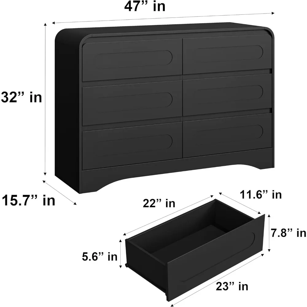 Dresser for Bedroom, Modern Black 6 Dressers & Chests of Drawers, 47