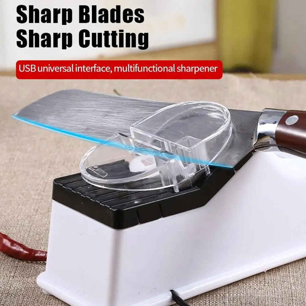 Usb Electric Knife Sharpener Adjustable For Kitchen Knives Tool Knife Scissor Sharpening White Medium And Fine Grinding Bla N1j5