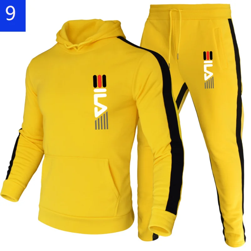

Mens Tracksuit Zipper Hooded Sweatshirt+Slim Sweatpants Set Casual Jacket Coat Jogging Clothing Fashion Print High Quality Suit