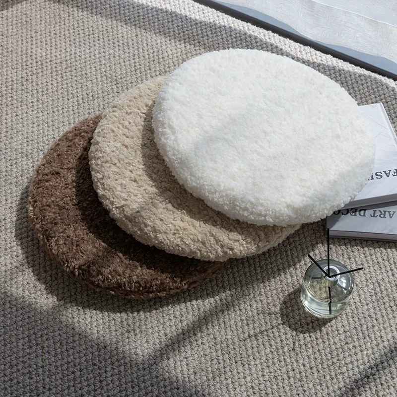 Round solid color seat cushion thickened plush chair bay window fart pad memory cotton