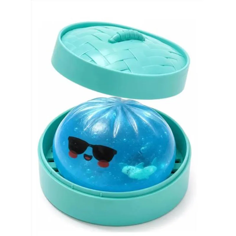 **Glitter Shark Dumplings Squishy Toy Soft Slow Resilience Squishy Toy Fidget with Steamer Steamed Stuffed Bun Squishy Pinch Le