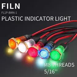 FILN 8mm 12V 24V 110V 220V Led Light Indicator Lamp Pilot Light Signal Light Plastic Indicator Lights A Spectrum of Signal