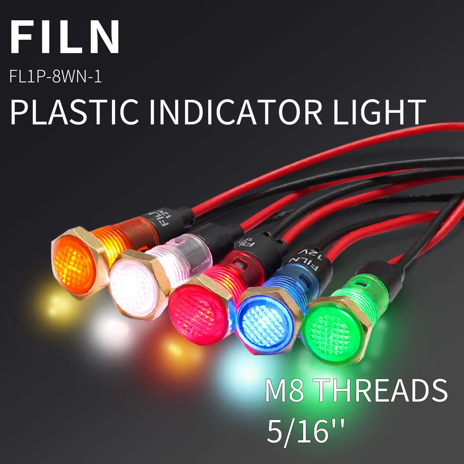 FILN 8mm 12V 24V 110V 220V  Led Light Indicator Lamp Pilot Light Signal Light Plastic Indicator Lights A Spectrum of Signal