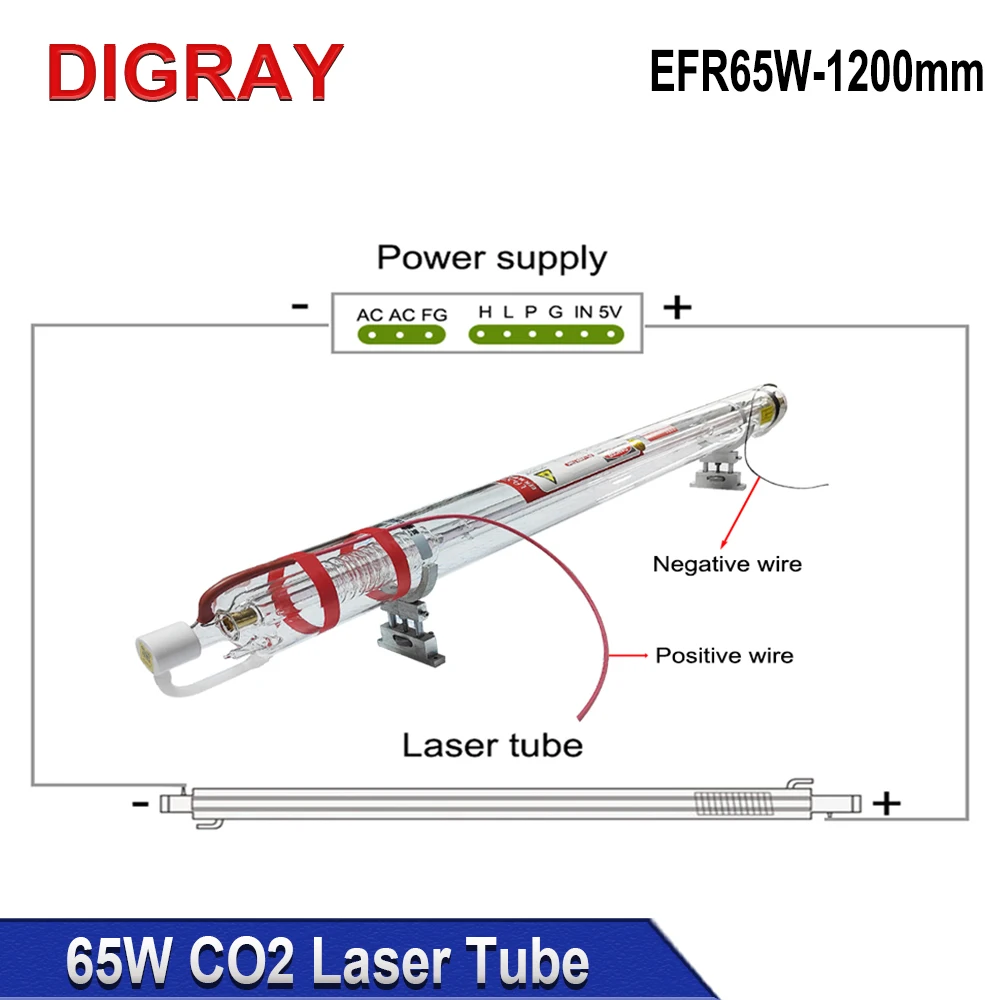 DIGRAY EFR 70W CO2 หลอดเลเซอร์เส้นผ่านศูนย์กลาง 55 มม.หลอดเลเซอร์ความยาว 1200 มม.หลอดเลเซอร์เหมาะสําหรับเลเซอร์แกะสลักและตัดเครื่อง