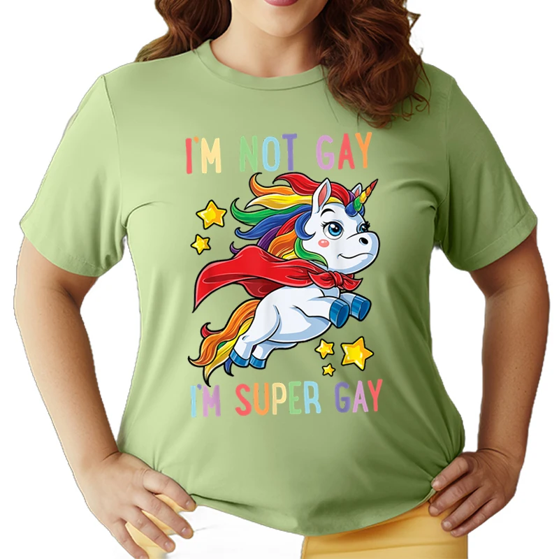 Oversized T-shirt Women I’m Not Gay I’m Super Gay Pride LGBT Flag T Unicorn T-Shirt Short Sleeve Tee Graphic Tees Gifts Lesbian