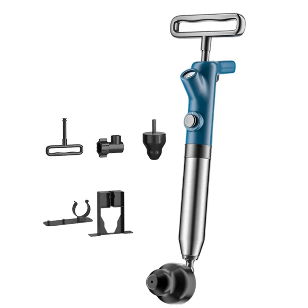 【50% OFF】High Pressure Toilet Plunger Drain Auger with Real-Time Gauge Heavy-Duty Air Unclogger for Toilets, Sinks & Drains Blue