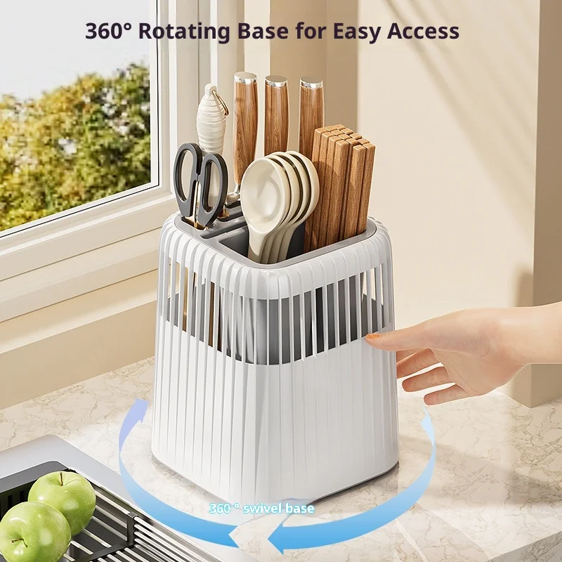 

Kitchen Rotating Knife Holder Draining Multi-functional Culinary Knife Spoon Chopsticks Storage Tube Organizer