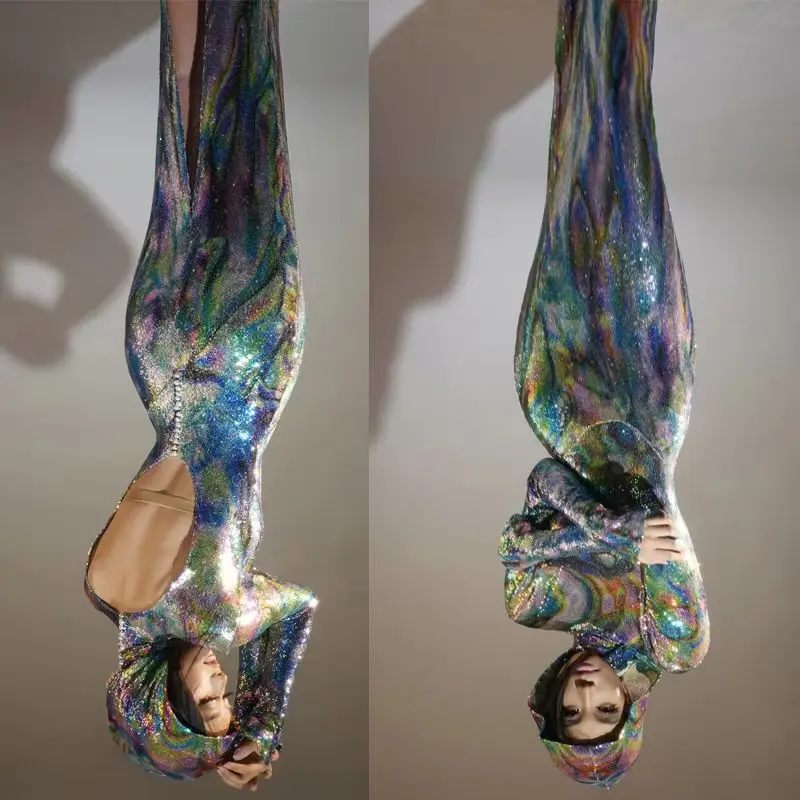 Pailletten Jurk Met Capuchon Dames Laser Rave Wear Party Outfit Avondjurken Stage Gogo Danskostuum