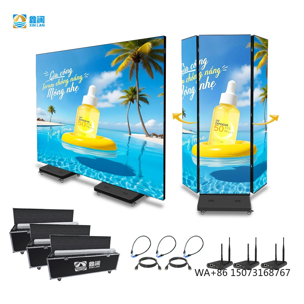 

P1.86 P2 P2.5 Indoor Portable LED Video Wall TV Safety Foldable Advertising GOB Tri-Fold Poster Display Screen for Shopping Mall